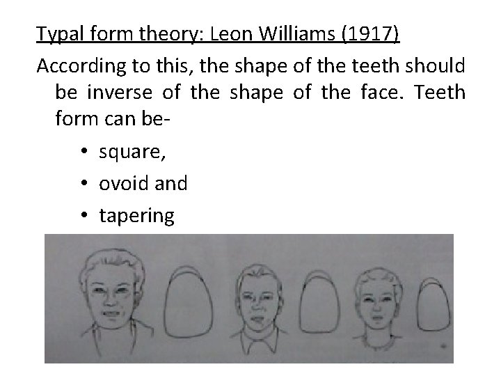 Typal form theory: Leon Williams (1917) According to this, the shape of the teeth