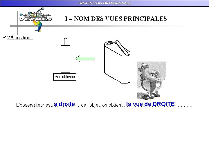PROJECTION ORTHOGONALE I – NOM DES VUES PRINCIPALES ü 2 nd position : Vue