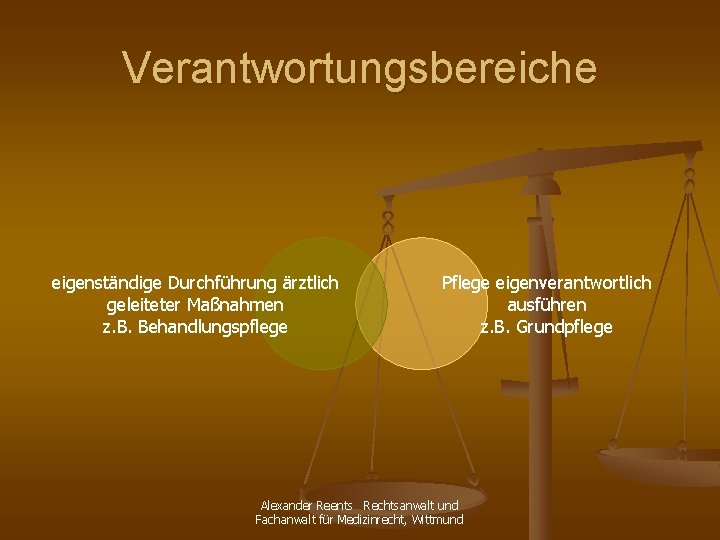 Verantwortungsbereiche eigenständige Durchführung ärztlich geleiteter Maßnahmen z. B. Behandlungspflege Pflege eigenverantwortlich ausführen z. B.