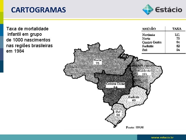 CARTOGRAMAS Taxa de mortalidade infantil em grupo de 1000 nascimentos nas regiões brasileiras em