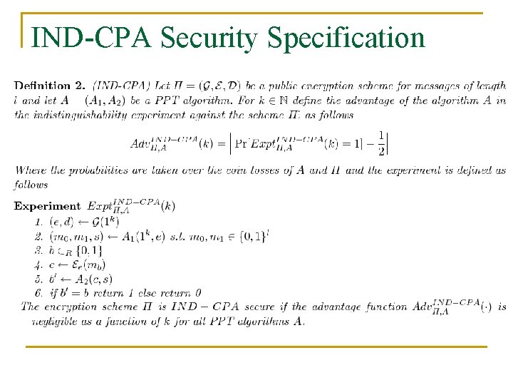 IND-CPA Security Specification 