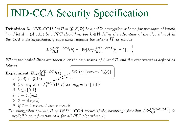 IND-CCA Security Specification 