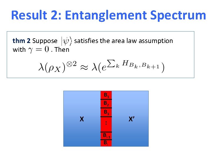 Result 2: Entanglement Spectrum thm 2 Suppose satisfies the area law assumption with .