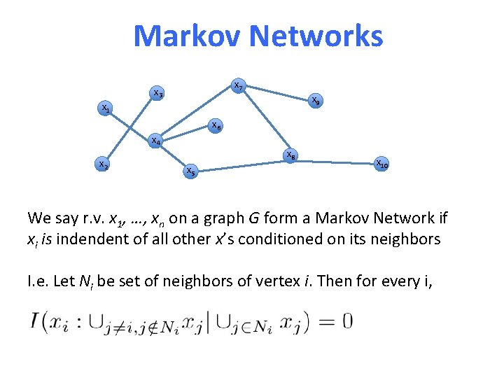 Markov Networks x 7 x 3 x 9 x 1 x 6 x 4