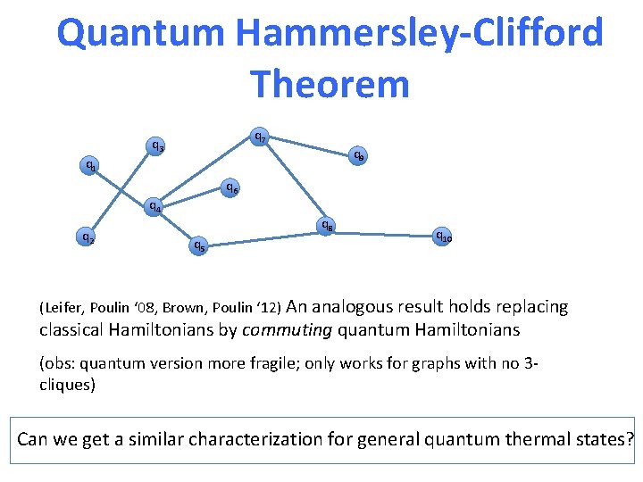 Quantum Hammersley-Clifford Theorem q 7 q 3 q 9 q 1 q 6 q