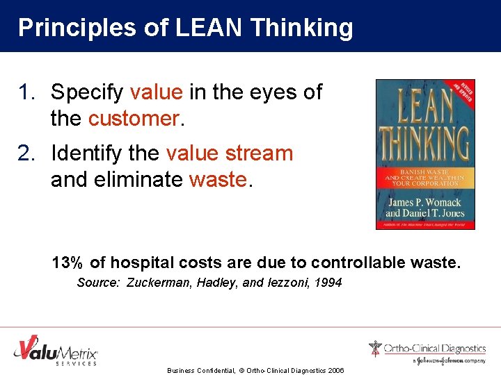 Principles of LEAN Thinking 1. Specify value in the eyes of the customer. 2.