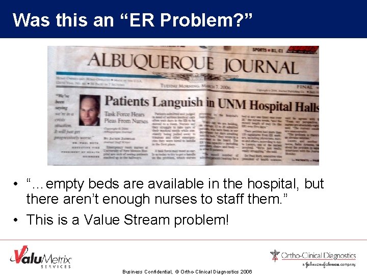 Was this an “ER Problem? ” • “…empty beds are available in the hospital,