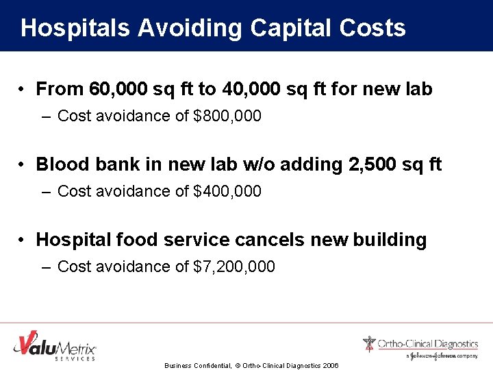 Hospitals Avoiding Capital Costs • From 60, 000 sq ft to 40, 000 sq