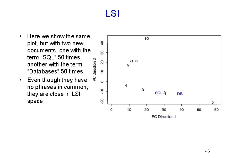 LSI • Here we show the same plot, but with two new documents, one