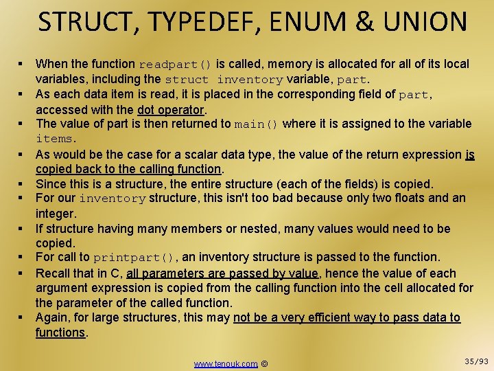 STRUCT, TYPEDEF, ENUM & UNION § § § § § When the function readpart()