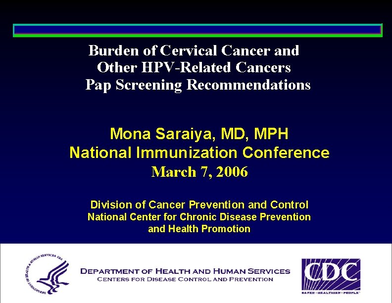 Burden of Cervical Cancer and Other HPV-Related Cancers Pap Screening Recommendations Mona Saraiya, MD,