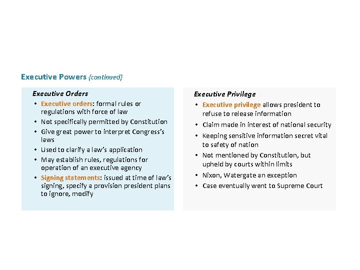 Executive Powers {continued} Executive Orders • Executive orders: formal rules or • • •