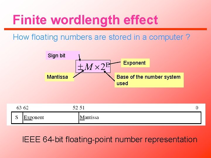 Finite wordlength effect How floating numbers are stored in a computer ? Sign bit