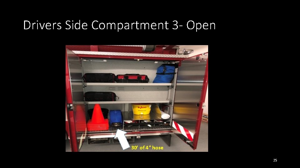 Drivers Side Compartment 3 - Open 30’ of 4” hose 25 Drivers Side Compartment 3 - Open 30’ of 4” hose 25