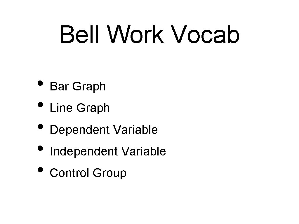Bell Work Vocab • Bar Graph • Line Graph • Dependent Variable • Independent