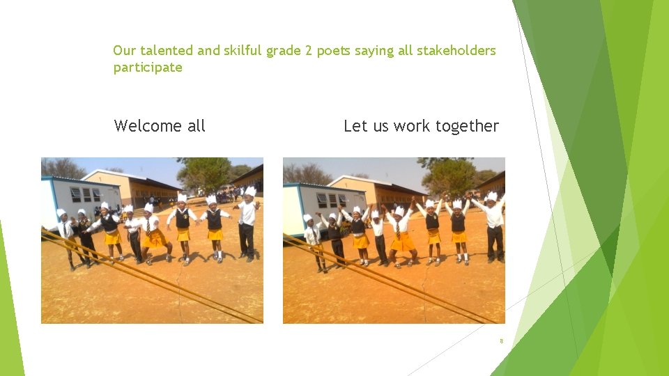 Our talented and skilful grade 2 poets saying all stakeholders participate Welcome all Let Our talented and skilful grade 2 poets saying all stakeholders participate Welcome all Let