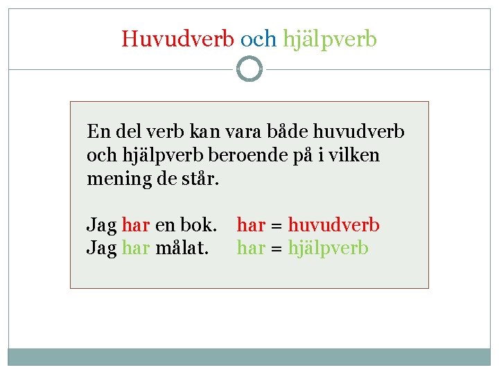 Huvudverb och hjälpverb En del verb kan vara både huvudverb och hjälpverb beroende på