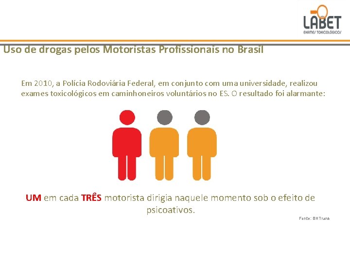 Uso de drogas pelos Motoristas Profissionais no Brasil Em 2010, a Polícia Rodoviária Federal,