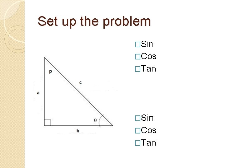 Set up the problem �Sin �Cos �Tan 