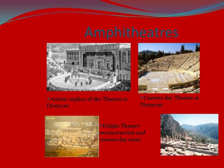 Amphitheatres w. Artistic replica of the Theater at Dionysus w. Current day Theater at