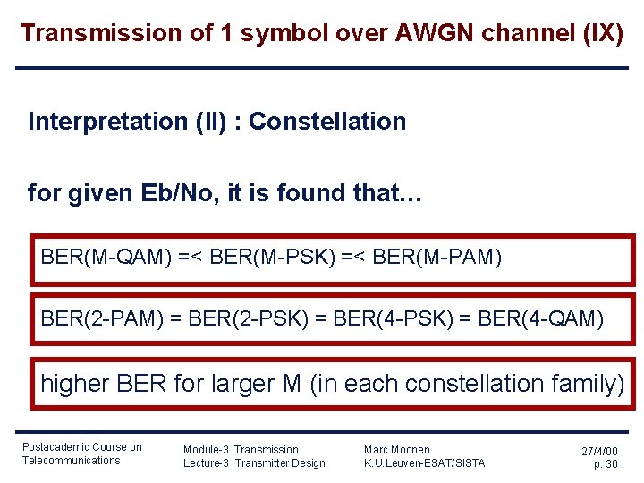 Transmission of 1 symbol over AWGN channel (IX) Interpretation (II) : Constellation for given Transmission of 1 symbol over AWGN channel (IX) Interpretation (II) : Constellation for given