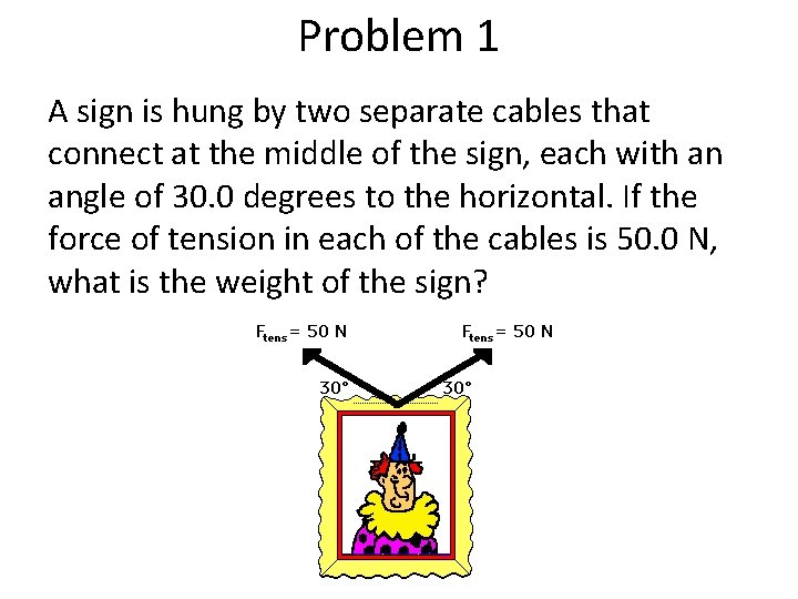 Problem 1 A sign is hung by two separate cables that connect at the