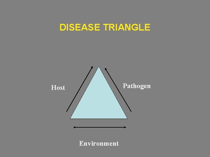 DISEASE TRIANGLE Pathogen Host Environment 