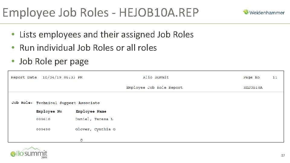 Employee Job Roles - HEJOB 10 A. REP • Lists employees and their assigned