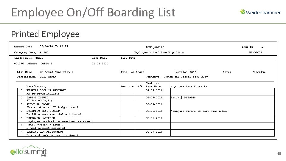 Employee On/Off Boarding List Printed Employee 48 