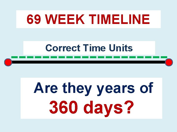 69 WEEK TIMELINE ----------Correct Time Units Are they years of 360 days? 