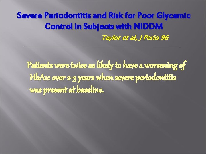 Severe Periodontitis and Risk for Poor Glycemic Control in Subjects with NIDDM Taylor et