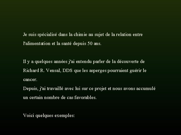 Je suis spécialisé dans la chimie au sujet de la relation entre l'alimentation et Je suis spécialisé dans la chimie au sujet de la relation entre l'alimentation et