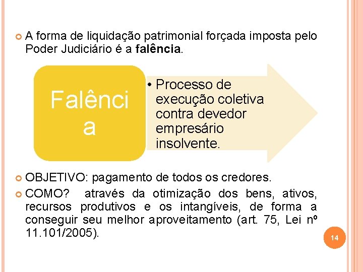  A forma de liquidação patrimonial forçada imposta pelo Poder Judiciário é a falência.