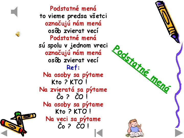 Podstatné mená to vieme predsa všetci označujú nám mená osôb zvierat vecí Podstatné mená