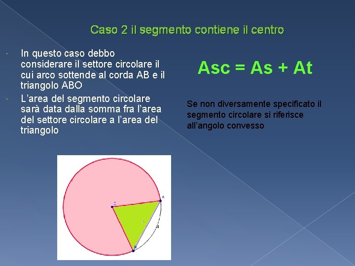 Caso 2 il segmento contiene il centro In questo caso debbo considerare il settore