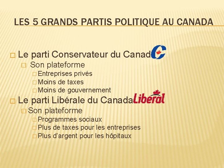 LES 5 GRANDS PARTIS POLITIQUE AU CANADA � Le � parti Conservateur du Canada