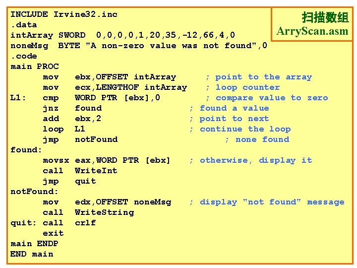 INCLUDE Irvine 32. inc 扫描数组. data Arry. Scan. asm int. Array SWORD 0, 0, INCLUDE Irvine 32. inc 扫描数组. data Arry. Scan. asm int. Array SWORD 0, 0,