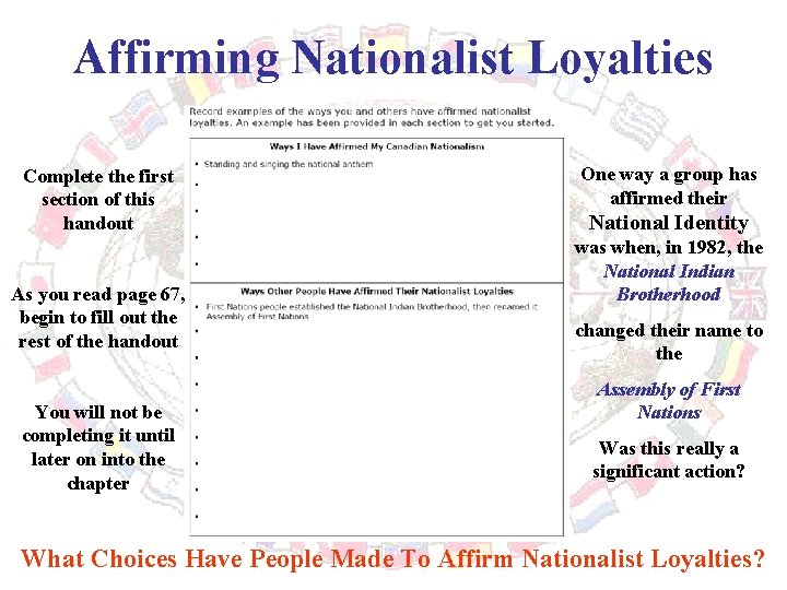 Affirming Nationalist Loyalties Complete the first section of this handout As you read page