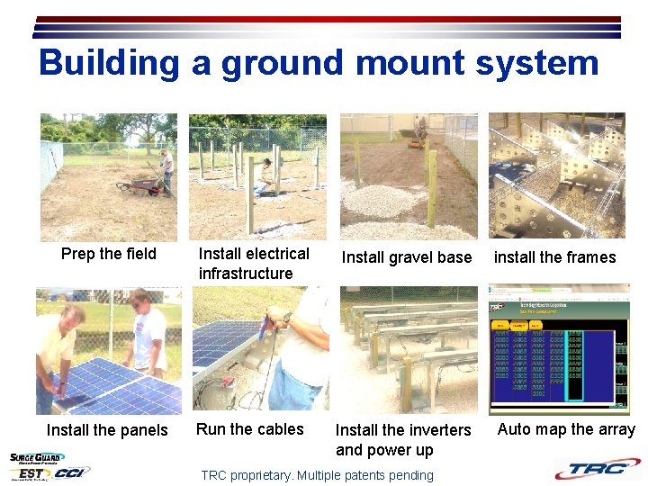 Building a ground mount system Prep the field Install the panels Install electrical infrastructure Building a ground mount system Prep the field Install the panels Install electrical infrastructure