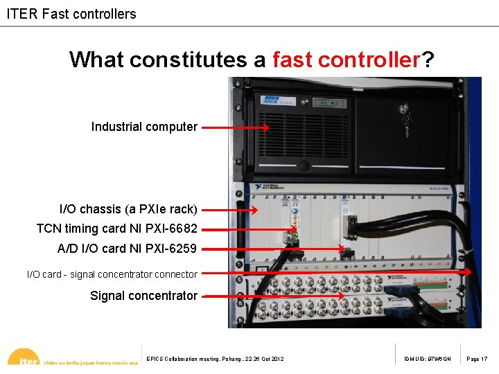 ITER Fast controllers What constitutes a fast controller? Industrial computer I/O chassis (a PXIe