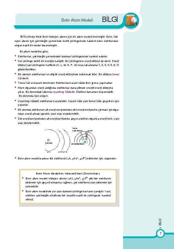 Bohr Atom Modeli BİLGİ 1913 yılında Niels Bohr hidrojen atomu için bir atom modeli