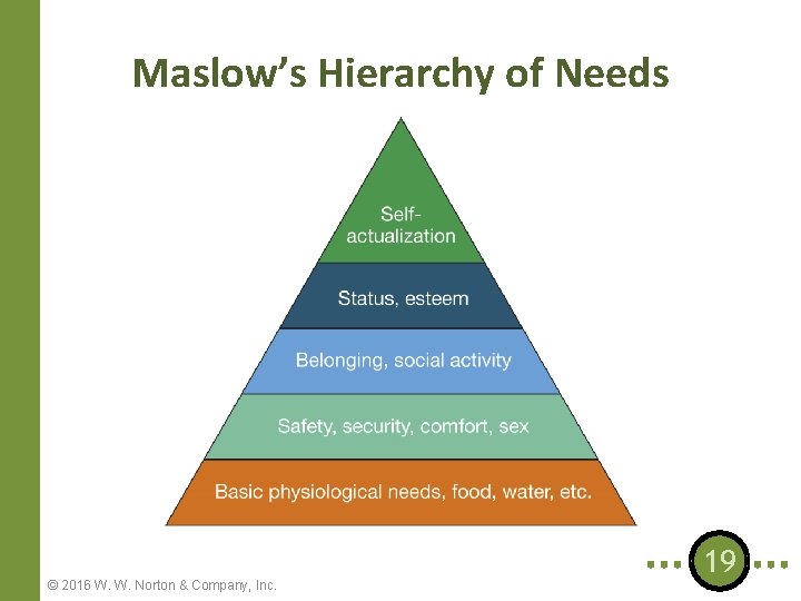 Maslow’s Hierarchy of Needs © 2016 W. W. Norton & Company, Inc. 19 