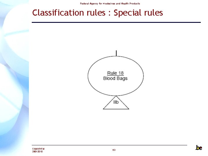 Federal Agency for Medecines and Health Products Classification rules : Special rules FAMHP/FM 28012010