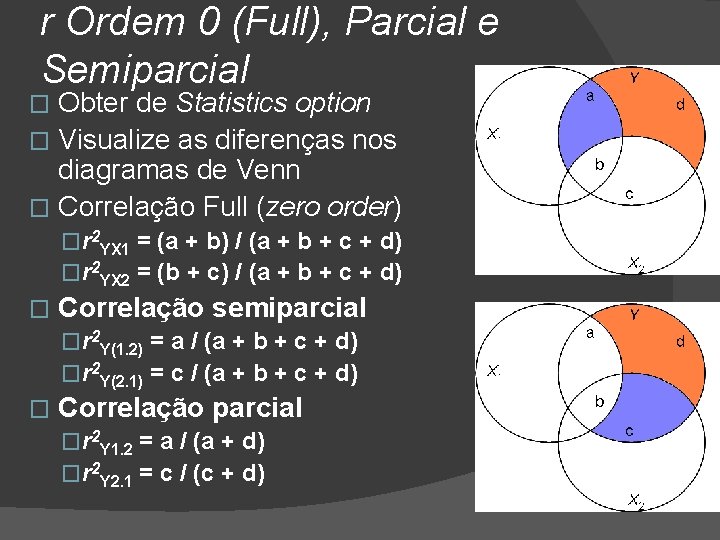 r Ordem 0 (Full), Parcial e Semiparcial Obter de Statistics option � Visualize as