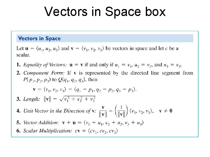 Vectors in Space box 