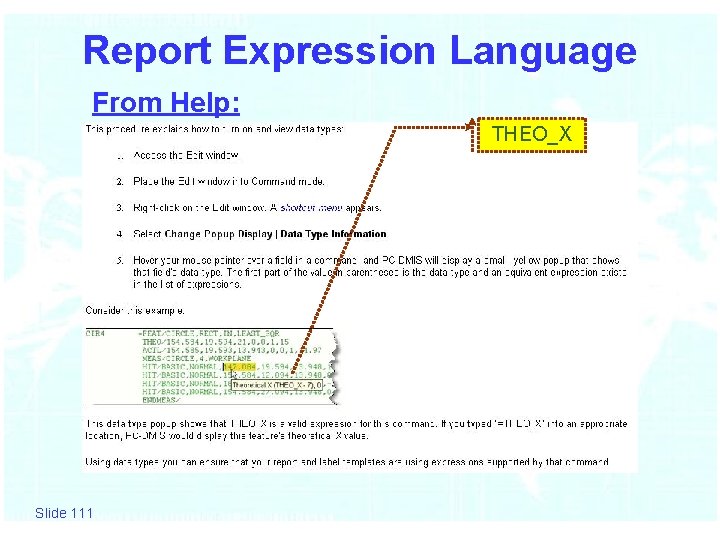 Report Expression Language From Help: THEO_X Slide 111 