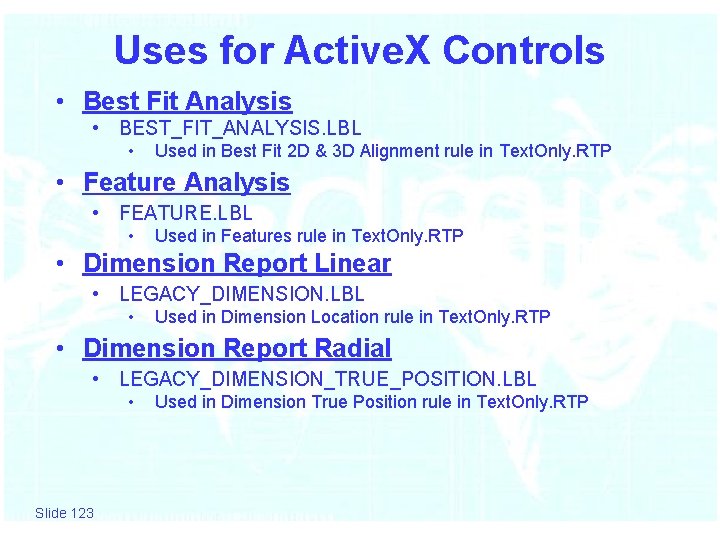 Uses for Active. X Controls • Best Fit Analysis • BEST_FIT_ANALYSIS. LBL • Used