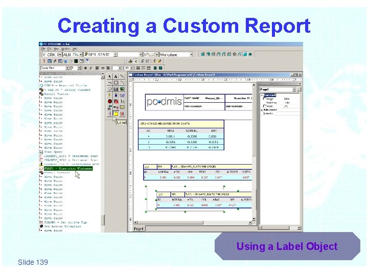 Creating a Custom Report Using a Label Object Slide 139 