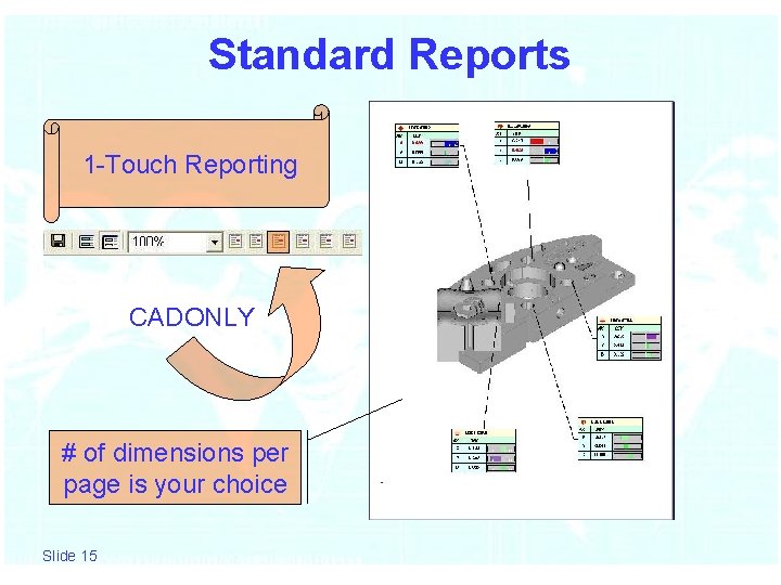 Standard Reports 1 -Touch Reporting CADONLY # of dimensions per page is your choice