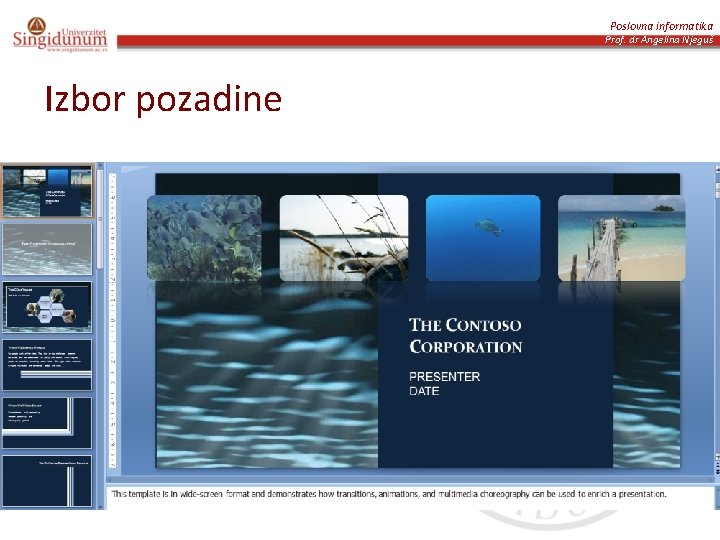 Poslovna informatika Prof. dr Angelina Njeguš Izbor pozadine 
